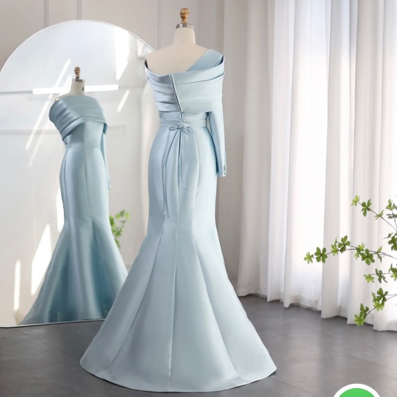 Elegant Blue One Shoulder Mermaid Evening Dress - Picture 2 of 3